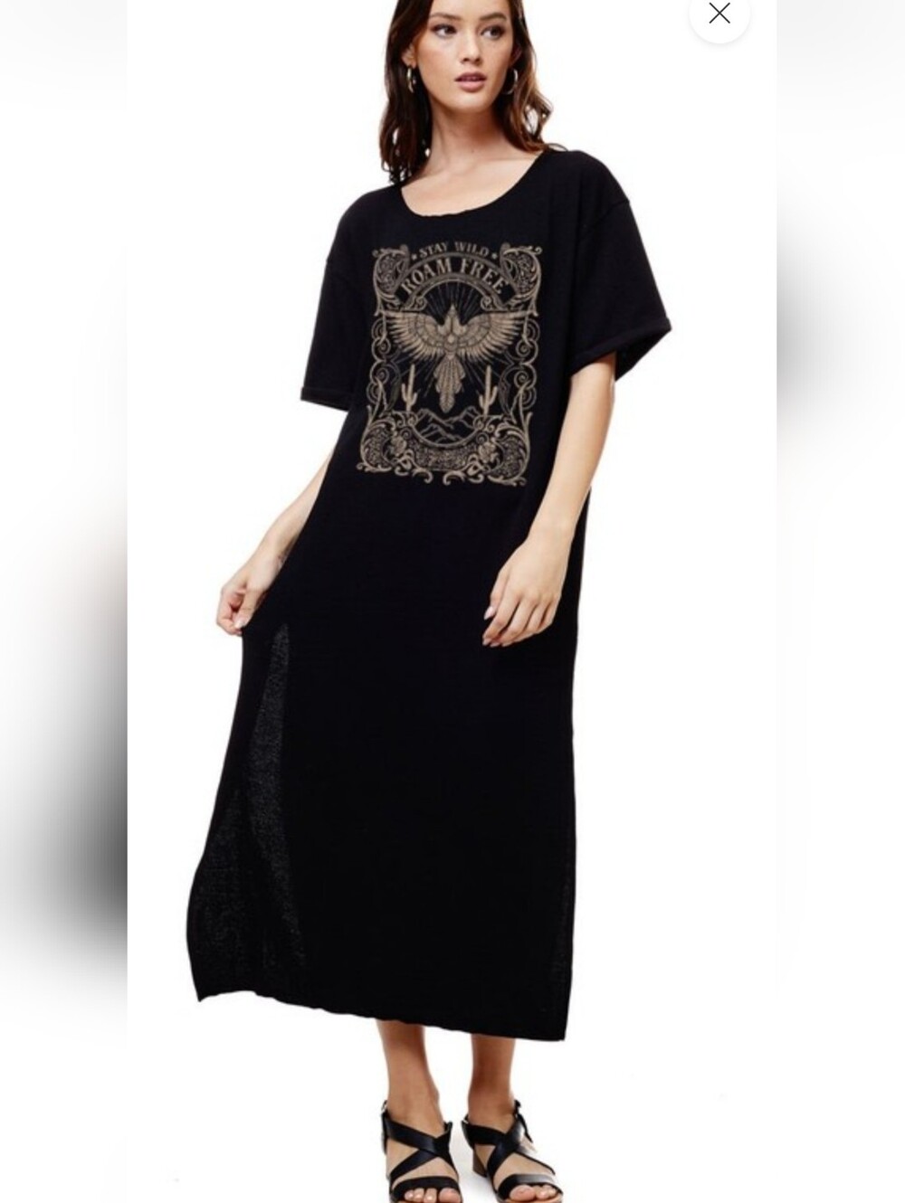NEW Black 'Roam Free' Graphic Maxi T-Shirt Dress